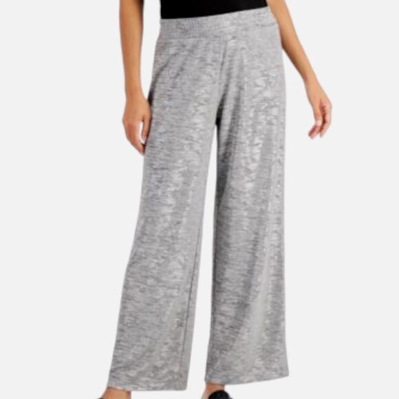 JM Collection Pants - JM Collection Wide Leg Pants Womens Silver Shiny Pull On Stretch size XL